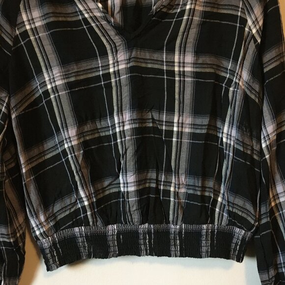 Black & White Plaid Rayon Ruch Waist Crop Top - Picture 4 of 15